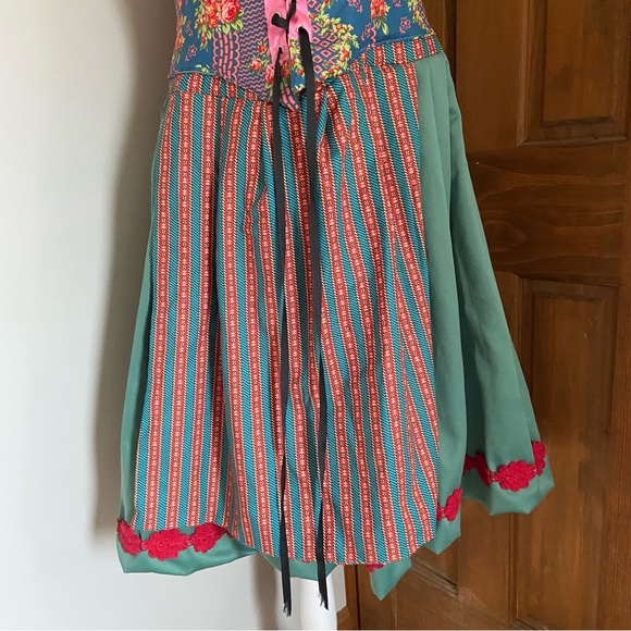 Vintage ? Green Floral German Size Large ? Oktoberfest Corset Dirndl Dress - Picture 3 of 7